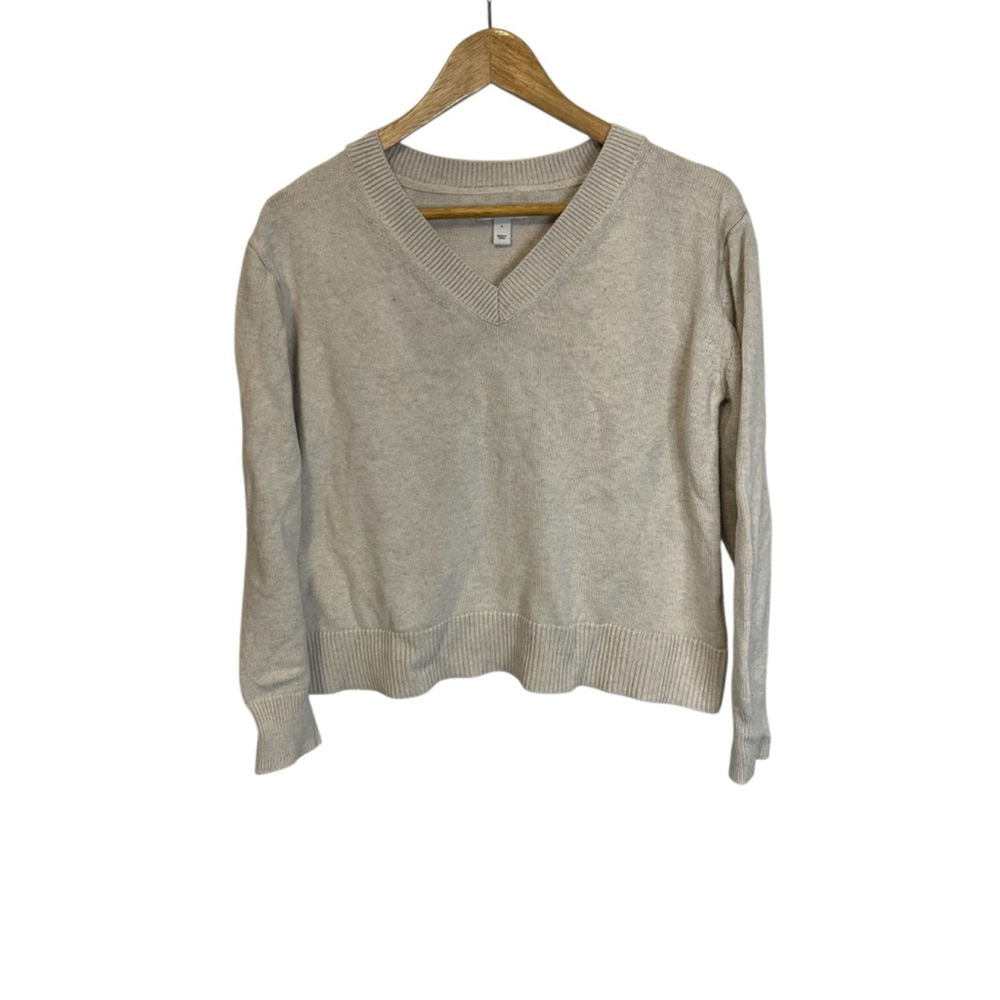 Women's Daily Ritual Beige V-Neck Sweater S